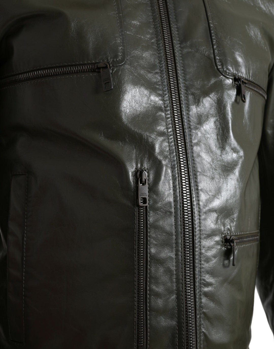 Dolce & Gabbana - Dolce & Gabbana Emerald Elegance Leather Biker Jacket - JKT3755 - 50 - Ask Me Wear