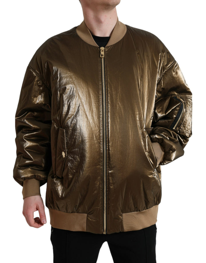 Dolce & Gabbana - Dolce & Gabbana Elegant Bronze Bomber Jacket - JKT3769 - 54 - Ask Me Wear