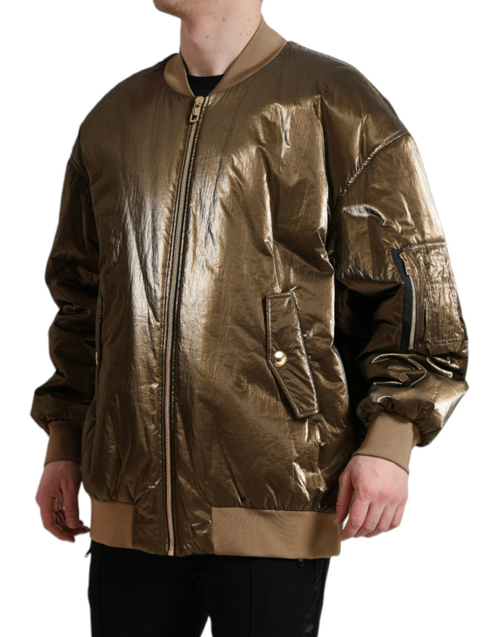 Dolce & Gabbana - Dolce & Gabbana Elegant Bronze Bomber Jacket - JKT3769 - 54 - Ask Me Wear