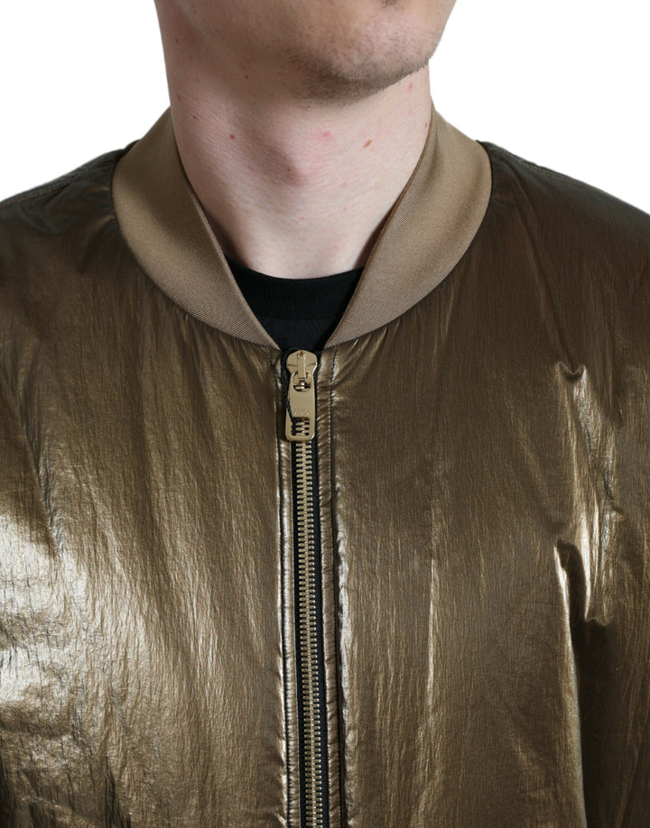 Dolce & Gabbana - Dolce & Gabbana Elegant Bronze Bomber Jacket - JKT3769 - 54 - Ask Me Wear