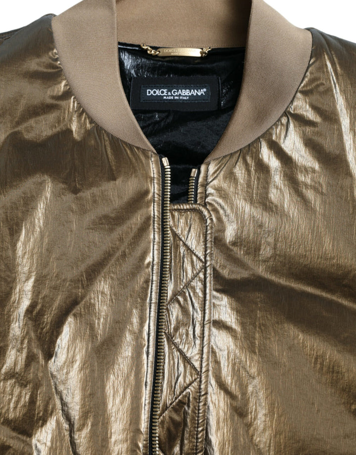 Dolce & Gabbana - Dolce & Gabbana Elegant Bronze Bomber Jacket - JKT3769 - 54 - Ask Me Wear