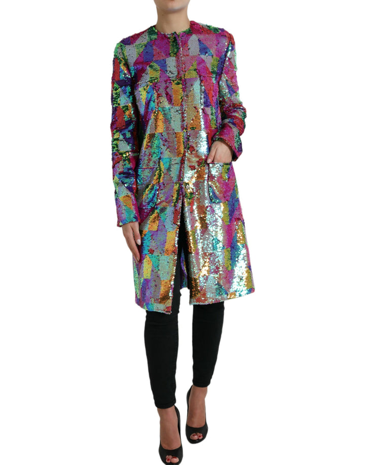 Dolce & Gabbana - Dolce & Gabbana Multicolor Sequined Long Jacket - JKT3724 - 40 - Ask Me Wear