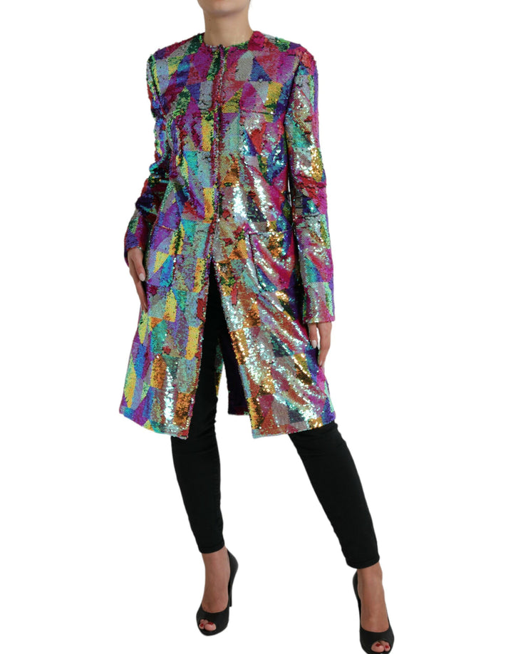 Dolce & Gabbana - Dolce & Gabbana Multicolor Sequined Long Jacket - JKT3724 - 40 - Ask Me Wear