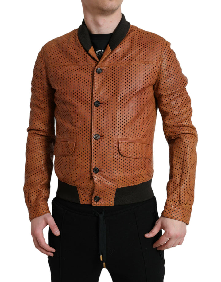 Dolce & Gabbana - Dolce & Gabbana Elegant Leather Perforated Bomber Jacket - JKT3774 - 48 - Ask Me Wear