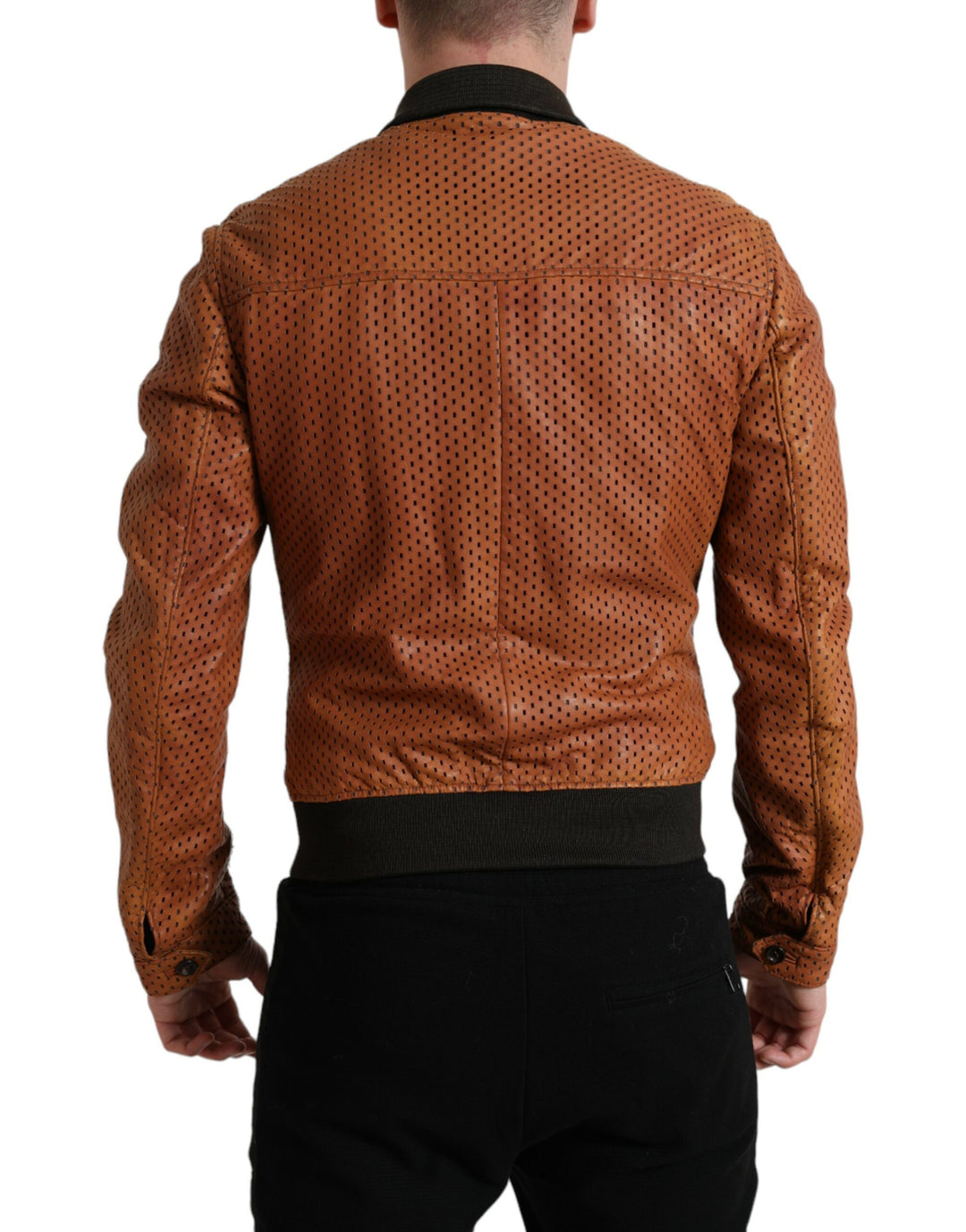 Dolce & Gabbana - Dolce & Gabbana Elegant Leather Perforated Bomber Jacket - JKT3774 - 48 - Ask Me Wear