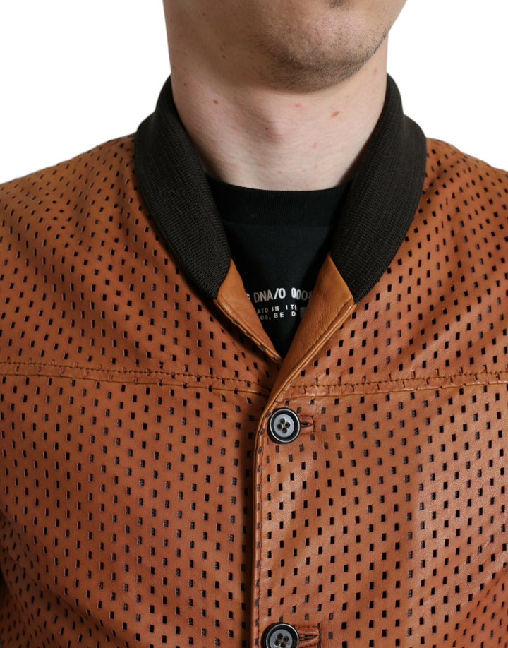 Dolce & Gabbana - Dolce & Gabbana Elegant Leather Perforated Bomber Jacket - JKT3774 - 48 - Ask Me Wear