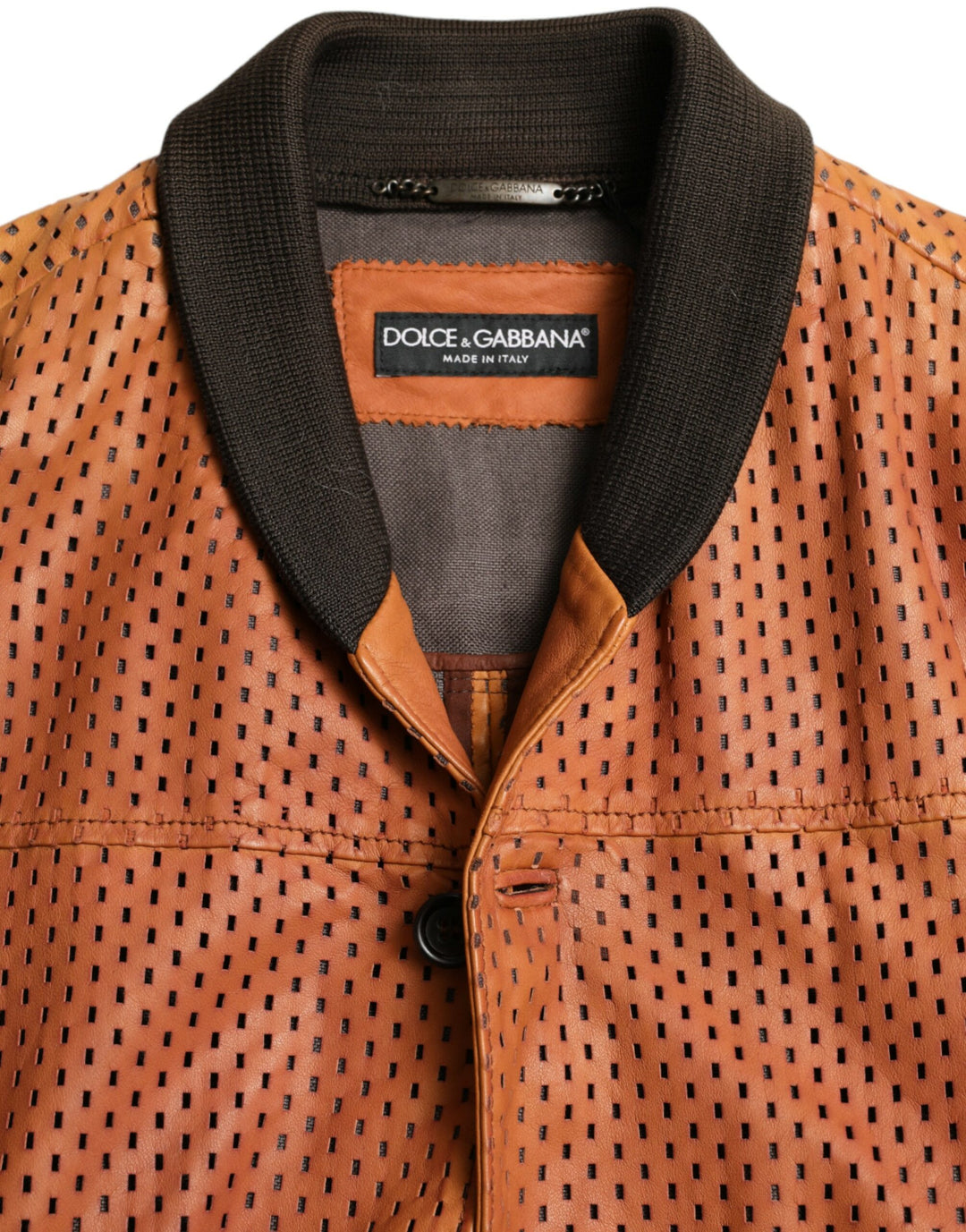 Dolce & Gabbana - Dolce & Gabbana Elegant Leather Perforated Bomber Jacket - JKT3774 - 48 - Ask Me Wear