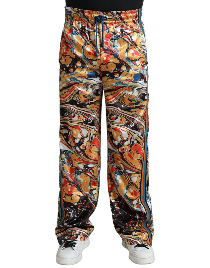 Dolce &amp; Gabbana Multicolor Marble Print Satin Pants by Dolce &amp; Gabbana outlet now on sale