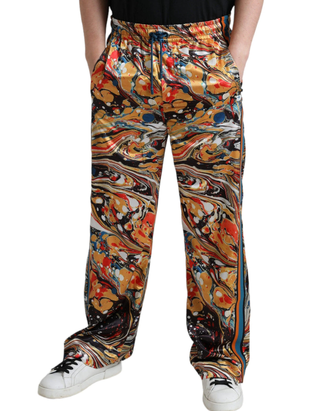 Dolce &amp; Gabbana Multicolor Marble Print Satin Pants by Dolce &amp; Gabbana outlet now on sale
