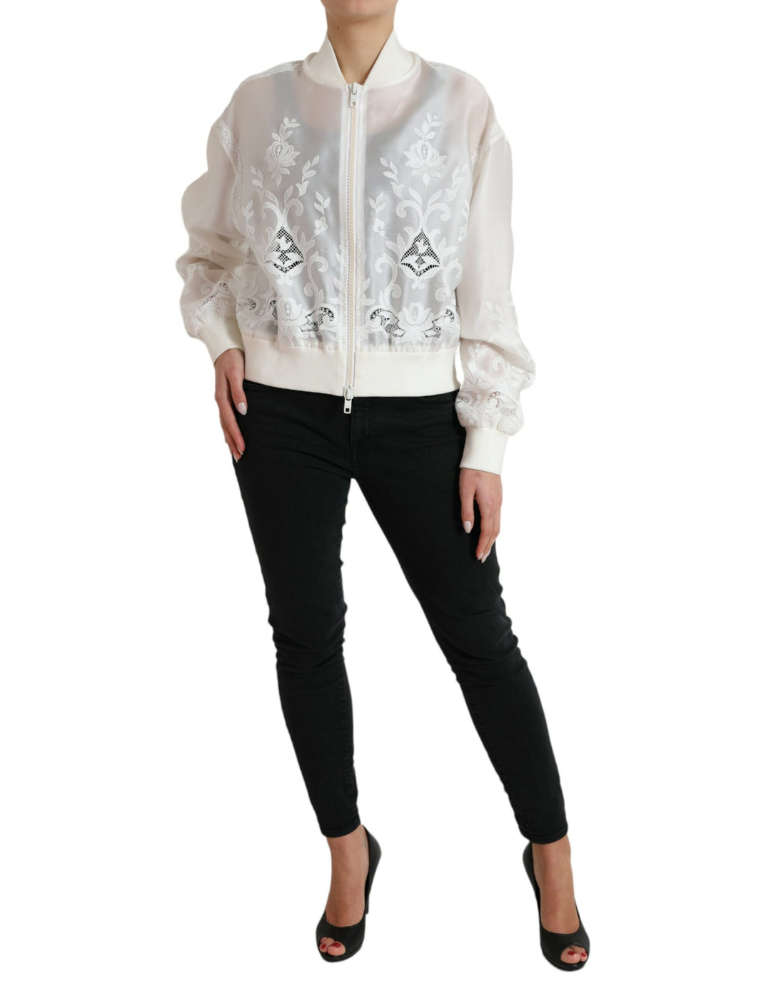 Dolce & Gabbana - Dolce & Gabbana Elegant White Silk Bomber Jacket - JKT3742 - 40 - Ask Me Wear