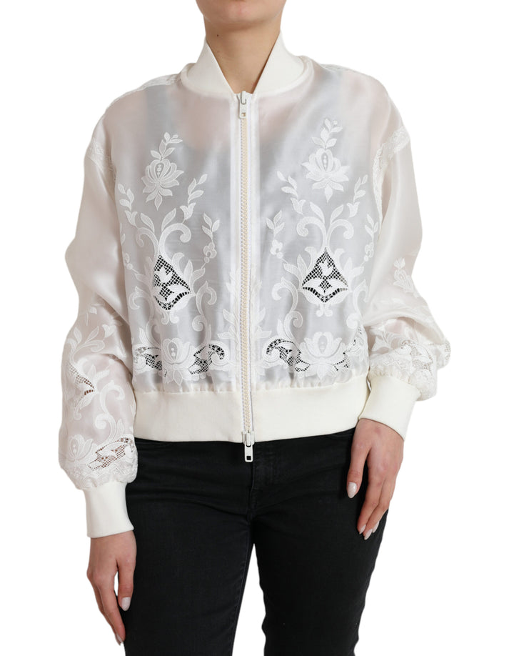 Dolce & Gabbana - Dolce & Gabbana Elegant White Silk Bomber Jacket - JKT3742 - 40 - Ask Me Wear