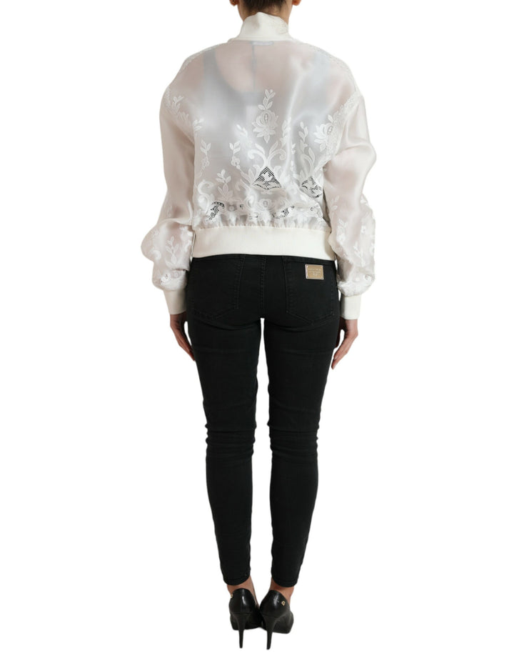 Dolce & Gabbana - Dolce & Gabbana Elegant White Silk Bomber Jacket - JKT3742 - 40 - Ask Me Wear