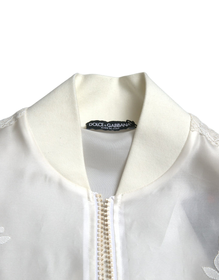 Dolce & Gabbana - Dolce & Gabbana Elegant White Silk Bomber Jacket - JKT3742 - 40 - Ask Me Wear