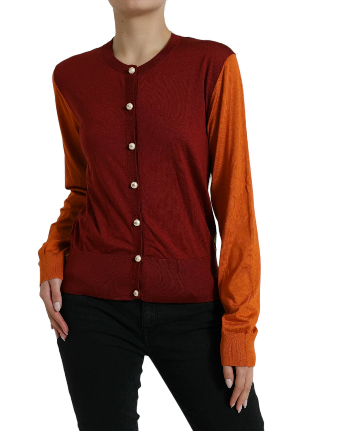 Dolce &amp; Gabbana Sample Sale Dolce &amp; Gabbana Multicolor Cardigan Color Block Silk Crewneck Sweater - | Designer outlet
