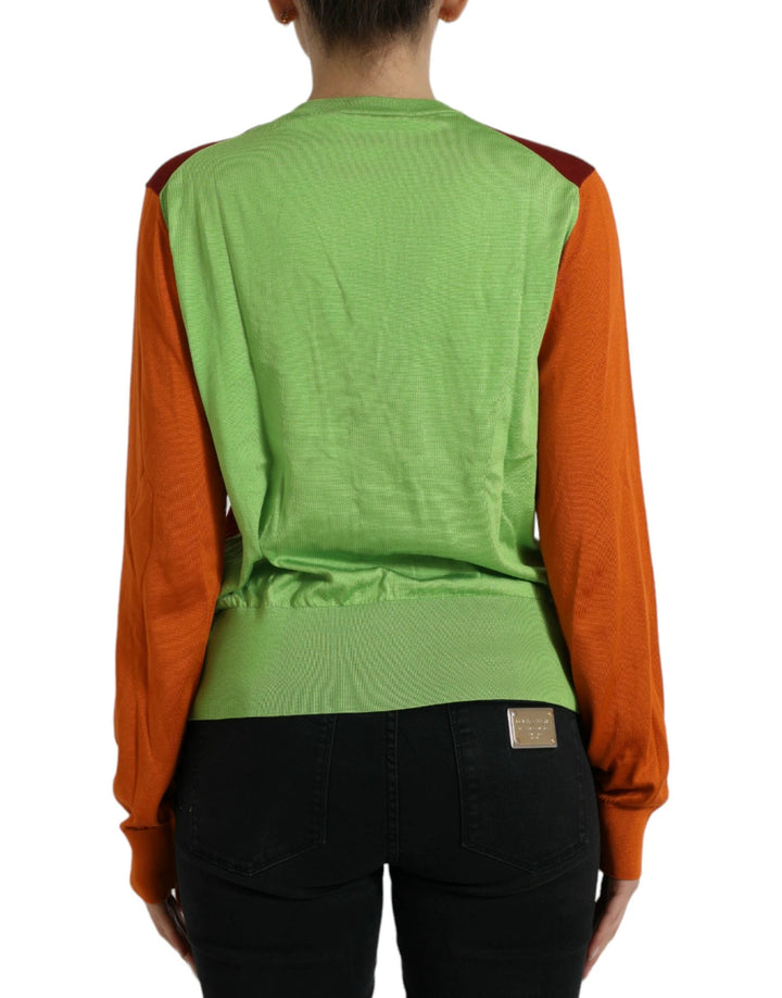 Dolce &amp; Gabbana Sample Sale Dolce &amp; Gabbana Multicolor Cardigan Color Block Silk Crewneck Sweater - | Designer outlet