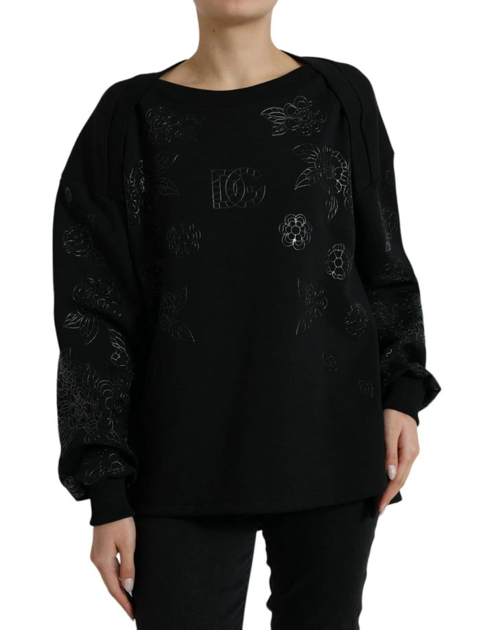 Dolce &amp; Gabbana Sample Sale Dolce &amp; Gabbana Black Pullover Floral Logo Applique Sweater - | Designer outlet