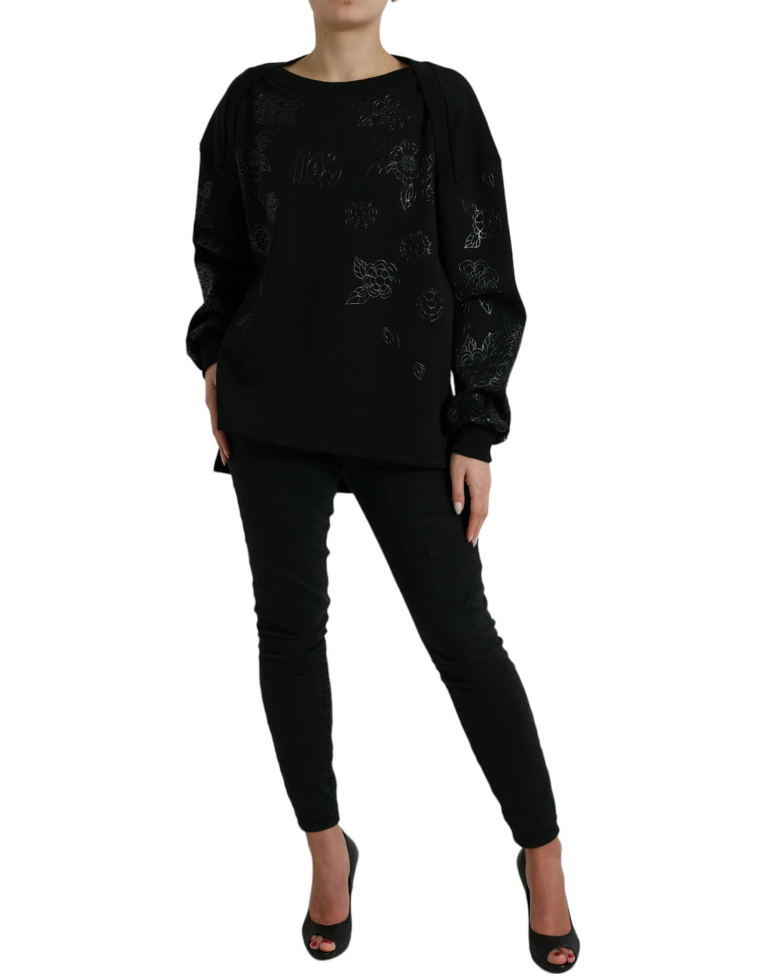 Dolce &amp; Gabbana Sample Sale Dolce &amp; Gabbana Black Pullover Floral Logo Applique Sweater - | Designer outlet