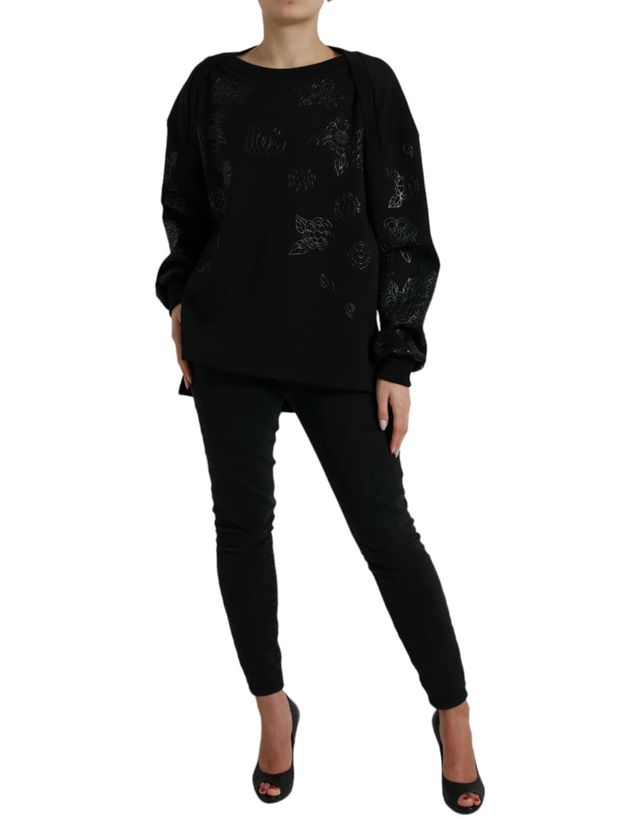Dolce &amp; Gabbana Sample Sale Dolce &amp; Gabbana Black Pullover Floral Logo Applique Sweater - | Designer outlet