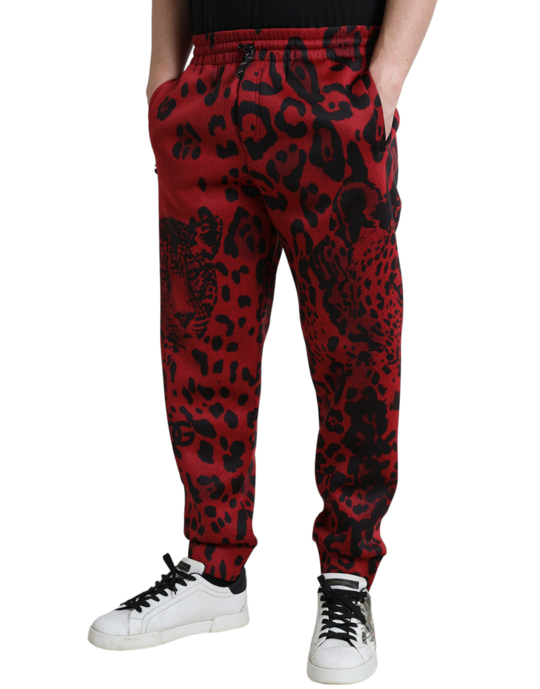 Dolce &amp; Gabbana Sample Sale Dolce &amp; Gabbana Red Black Leopard Stretch Jogger Pants - | Designer outlet