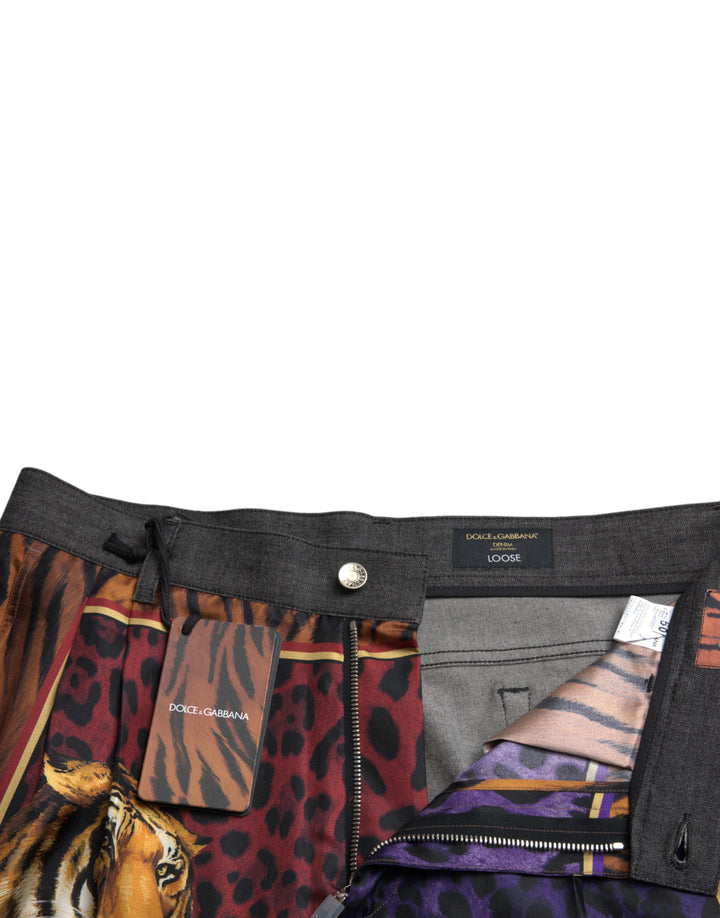 Dolce &amp; Gabbana Sample Sale Dolce &amp; Gabbana Multicolor Tiger Cotton Loose Denim Jeans - | Designer outlet