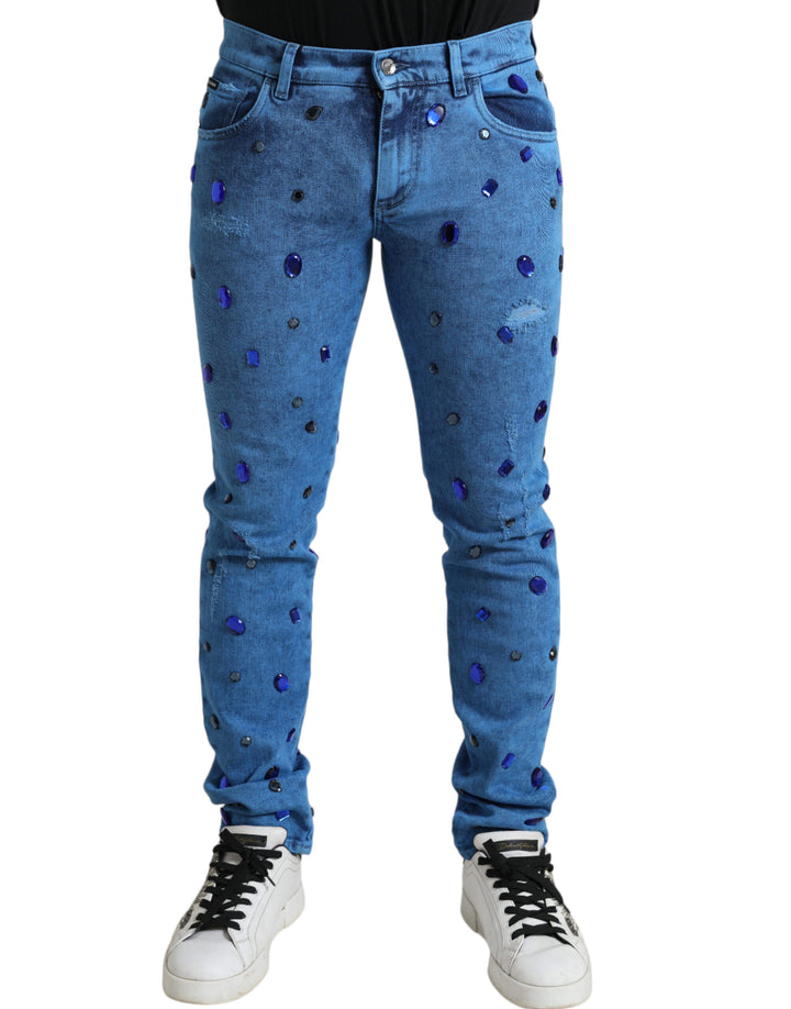 Dolce &amp; Gabbana Sample Sale Dolce &amp; Gabbana Blue Crystal Embellished Skinny Denim Jeans - | Designer outlet
