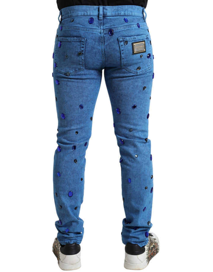 Dolce &amp; Gabbana Sample Sale Dolce &amp; Gabbana Blue Crystal Embellished Skinny Denim Jeans - | Designer outlet