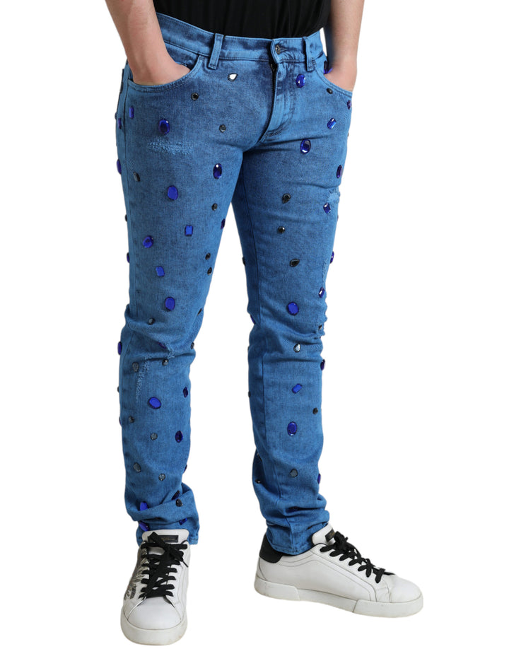 Dolce &amp; Gabbana Sample Sale Dolce &amp; Gabbana Blue Crystal Embellished Skinny Denim Jeans - | Designer outlet