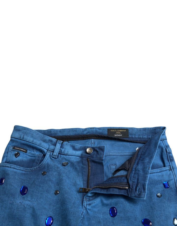 Dolce &amp; Gabbana Sample Sale Dolce &amp; Gabbana Blue Crystal Embellished Skinny Denim Jeans - | Designer outlet