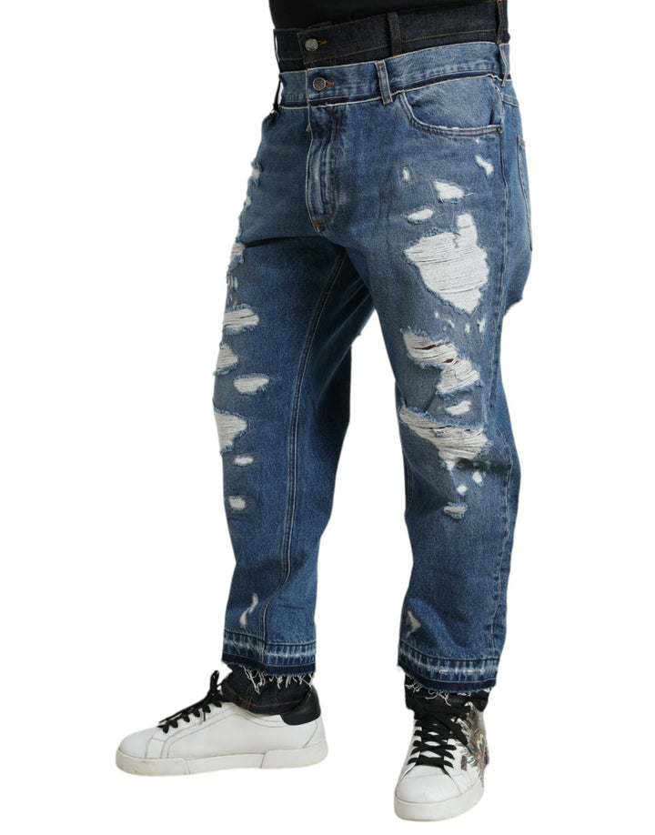 Dolce &amp; Gabbana Blue Tattered Cotton Men Denim Jeans by Dolce &amp; Gabbana outlet now on sale