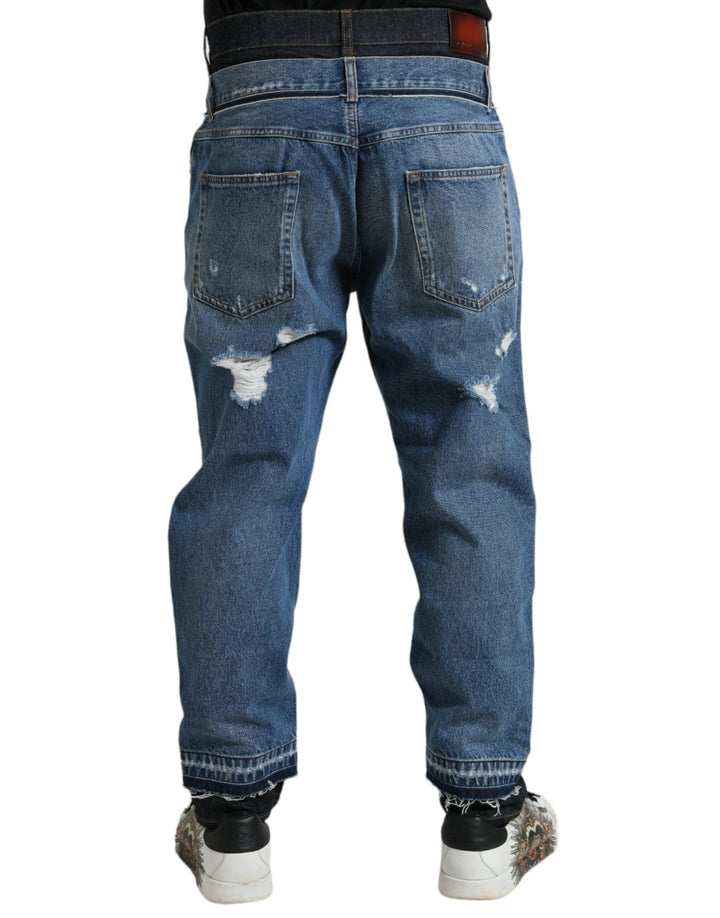 Dolce &amp; Gabbana Blue Tattered Cotton Men Denim Jeans by Dolce &amp; Gabbana outlet now on sale