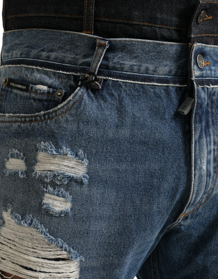 Dolce &amp; Gabbana Blue Tattered Cotton Men Denim Jeans by Dolce &amp; Gabbana outlet now on sale