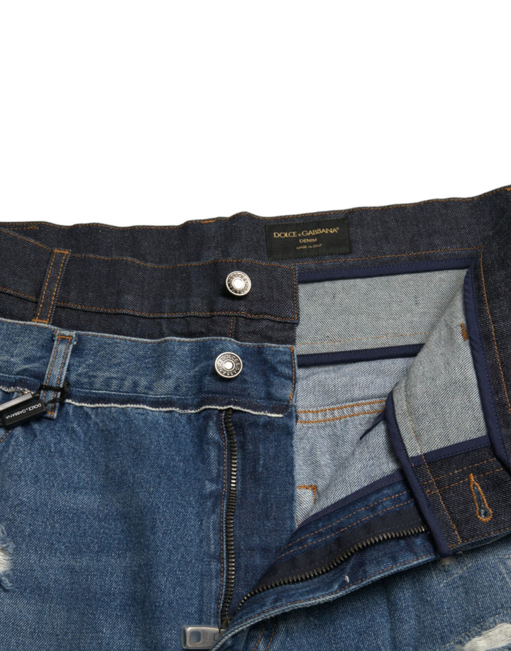 Dolce &amp; Gabbana Blue Tattered Cotton Men Denim Jeans by Dolce &amp; Gabbana outlet now on sale