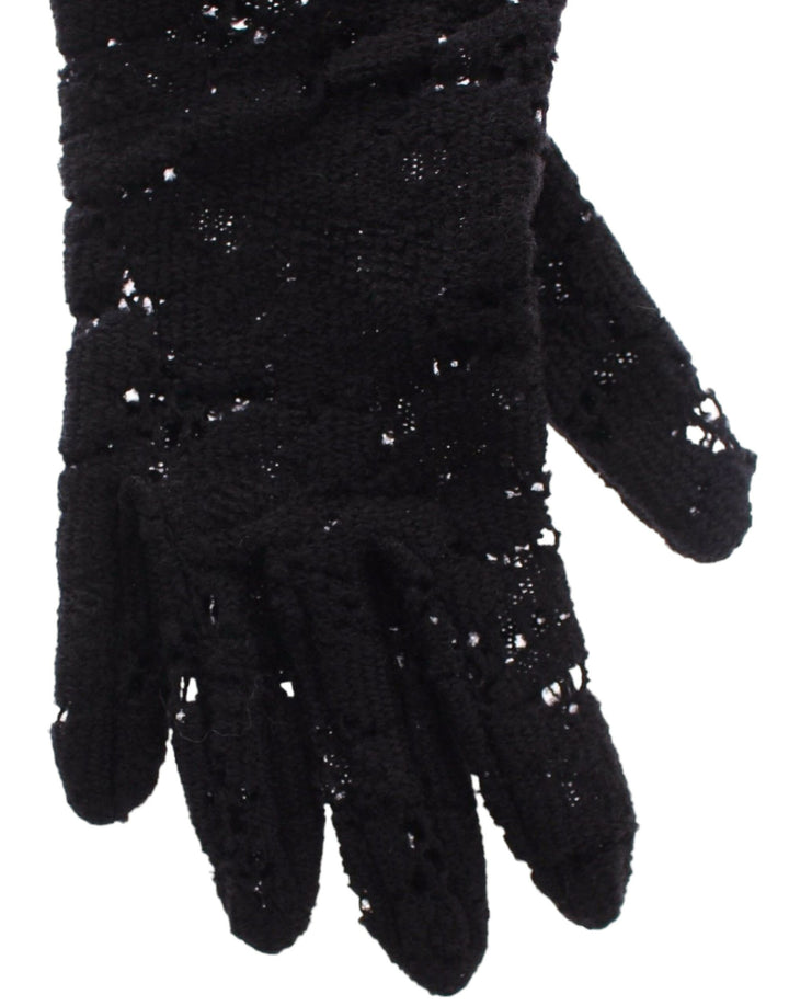 Dolce & Gabbana Black Wool Lace & Lamb Fur Elbow Gloves