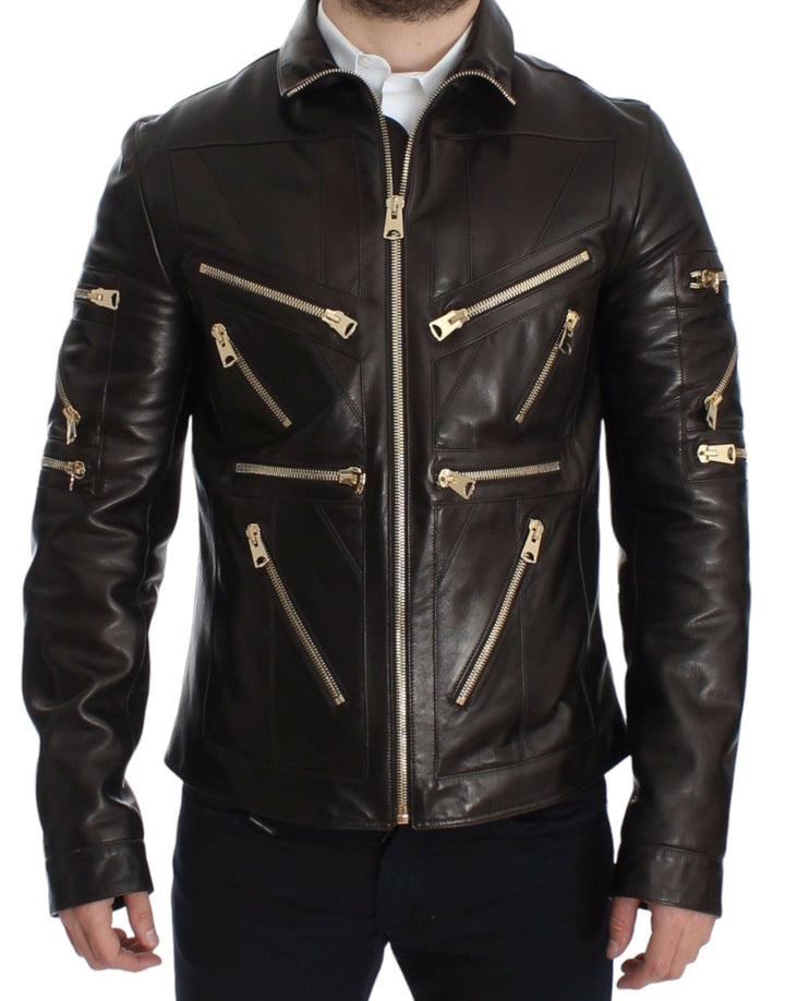 Dolce & Gabbana - Dolce & Gabbana Elegant Brown Gold - Detailed Leather Jacket - SIG14073 - 3 - Ask Me Wear