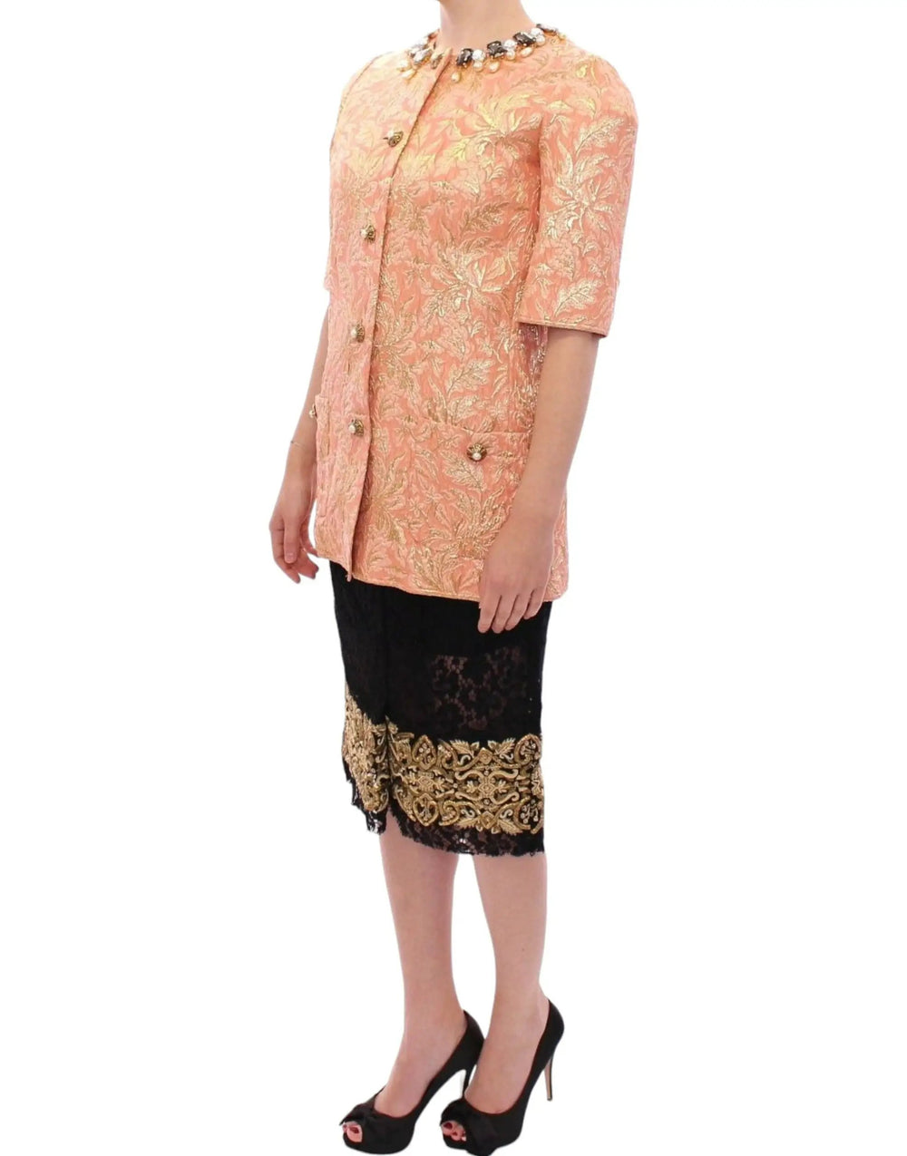 Dolce & Gabbana Sample Sale | Dolce & Gabbana Pink Silk Brocade Crystal Jacket Coat - | Designer outlet