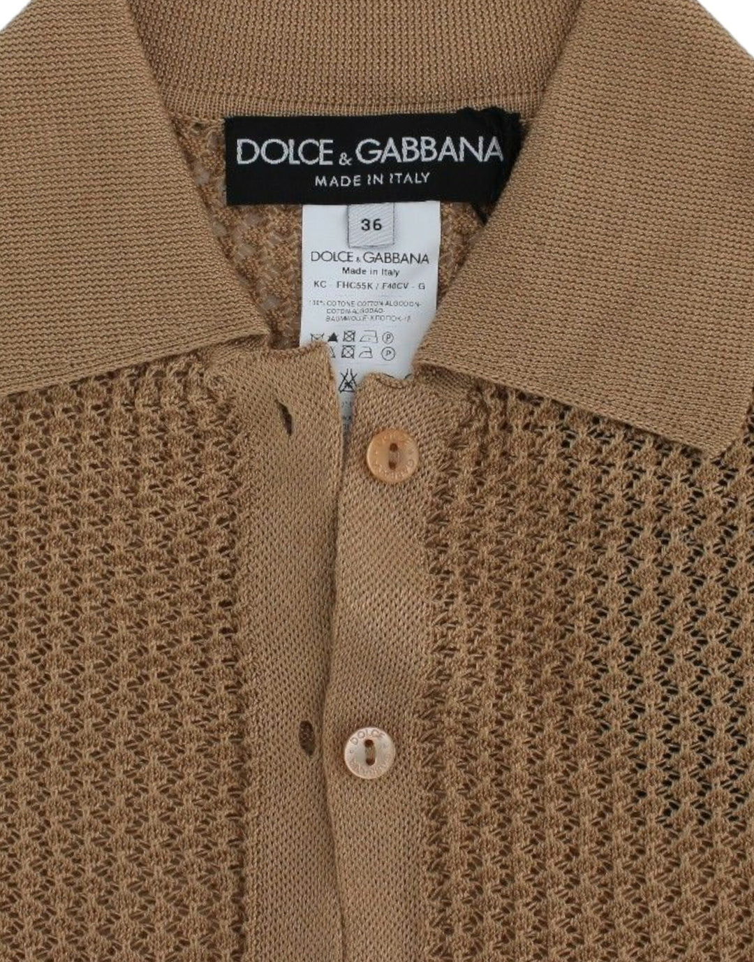 Dolce &amp; Gabbana Sample Sale Dolce &amp; Gabbana Beige Knitted Cotton Polo Cardigan Sweater - | Designer outlet