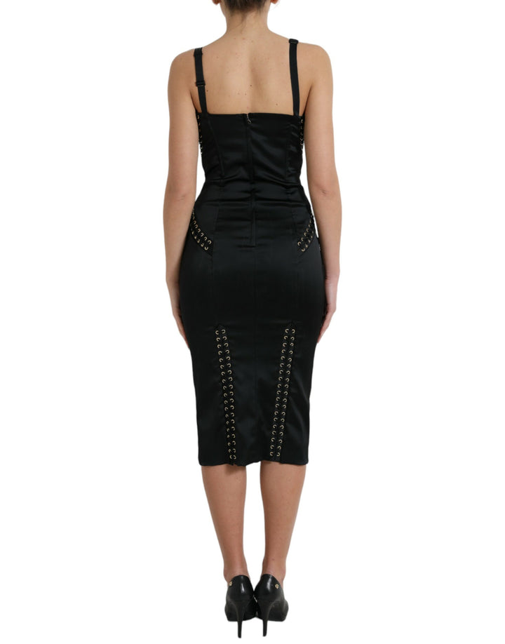 Dolce & Gabbana Elegant Black Lace-Up Midi Bodycon Dress