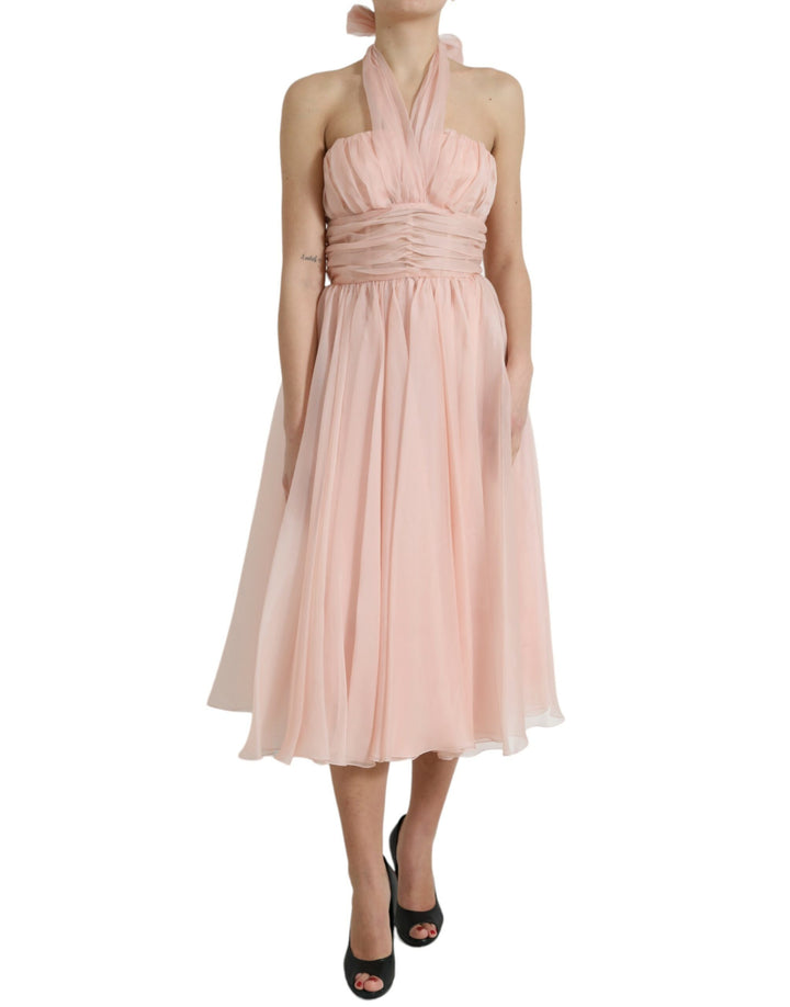 Dolce & Gabbana Elegant Silk Chiffon Halter Midi Dress