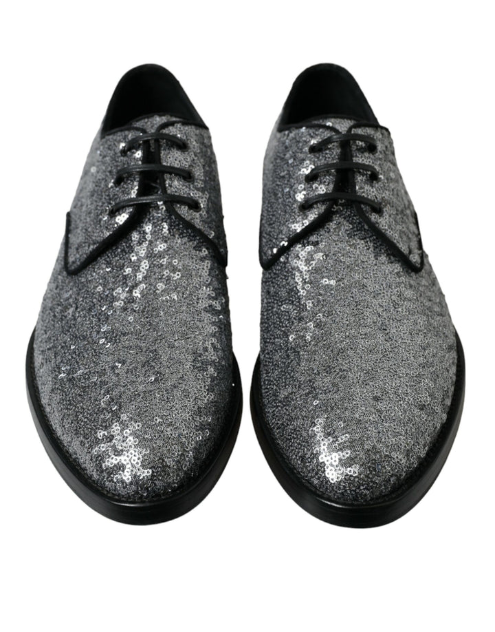 Dolce &amp; Gabbana Sample Sale Dolce &amp; Gabbana Silver Sequined Lace Up Men Derby Dress Shoes - | Designer outlet
