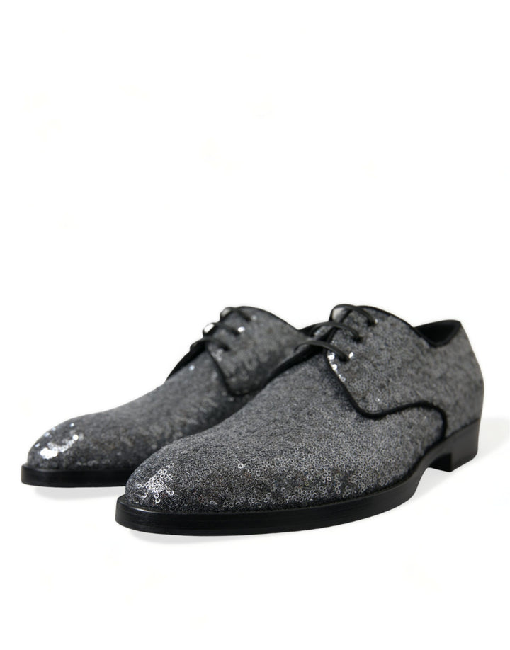 Dolce &amp; Gabbana Sample Sale Dolce &amp; Gabbana Silver Sequined Lace Up Men Derby Dress Shoes - | Designer outlet