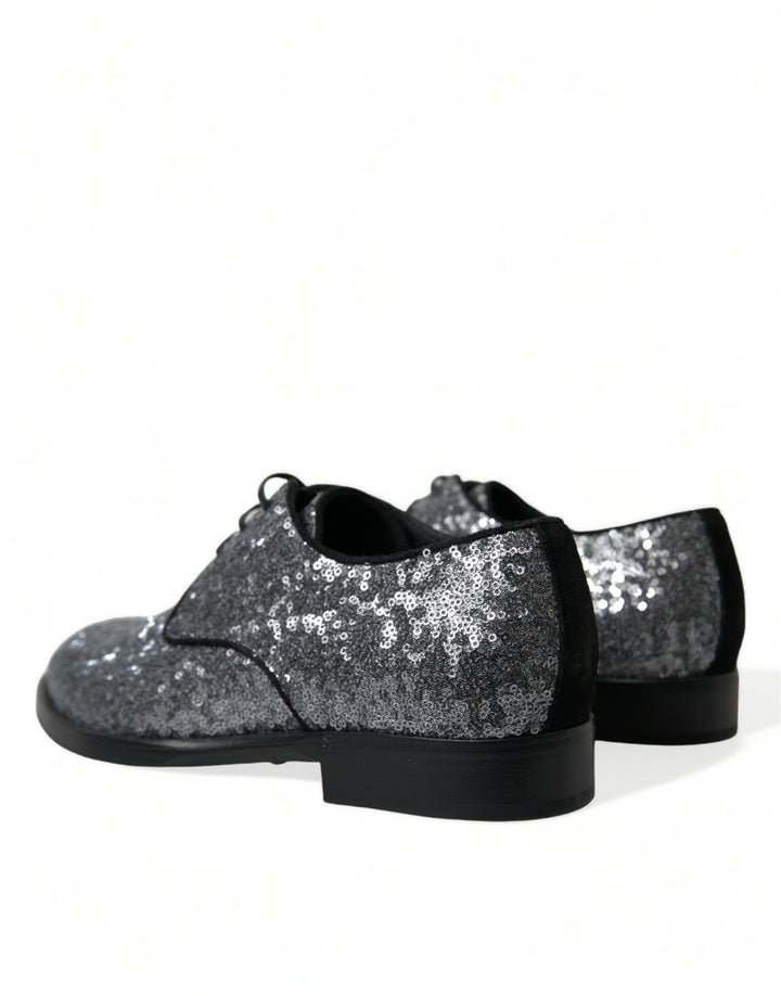 Dolce &amp; Gabbana Sample Sale Dolce &amp; Gabbana Silver Sequined Lace Up Men Derby Dress Shoes - | Designer outlet