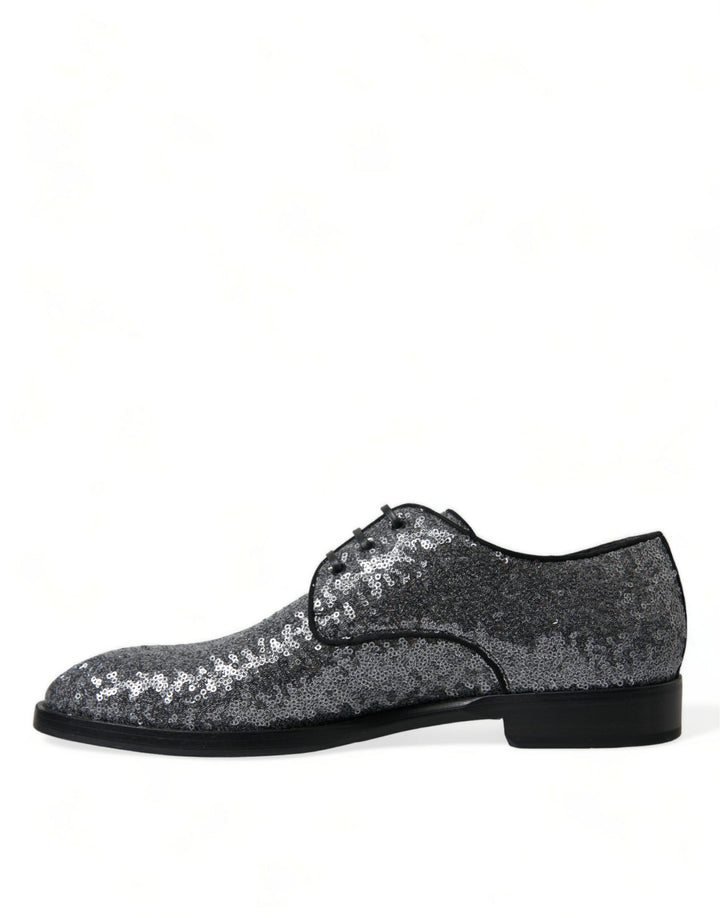Dolce &amp; Gabbana Sample Sale Dolce &amp; Gabbana Silver Sequined Lace Up Men Derby Dress Shoes - | Designer outlet
