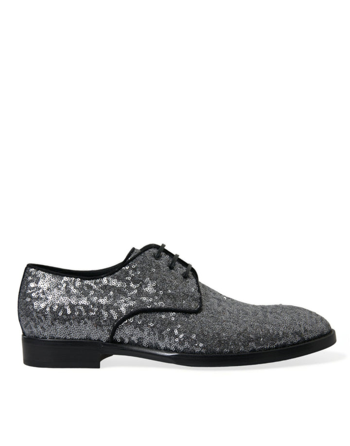 Dolce &amp; Gabbana Sample Sale Dolce &amp; Gabbana Silver Sequined Lace Up Men Derby Dress Shoes - | Designer outlet