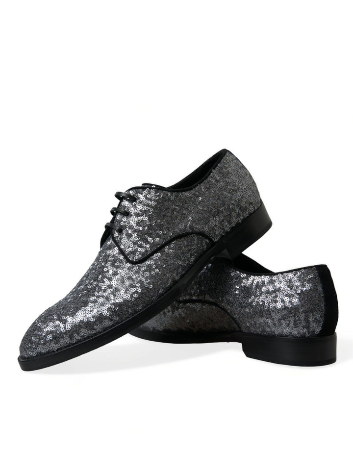 Dolce &amp; Gabbana Sample Sale Dolce &amp; Gabbana Silver Sequined Lace Up Men Derby Dress Shoes - | Designer outlet