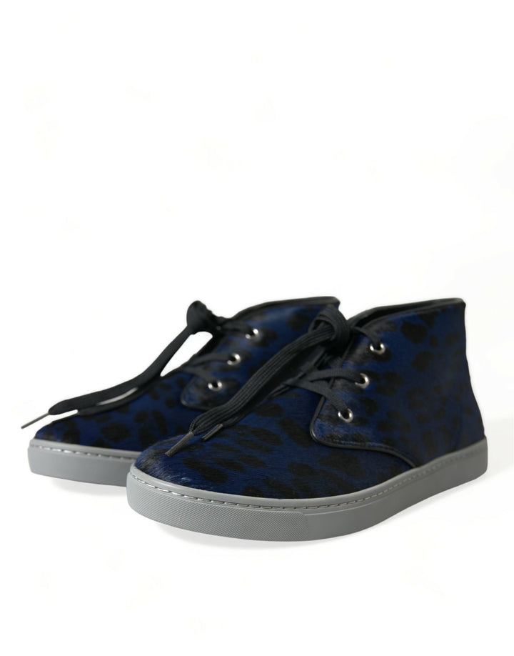 Dolce &amp; Gabbana Sample Sale Dolce &amp; Gabbana Blue Calfskin Leopard Mid Top Sneakers Shoes - | Designer outlet