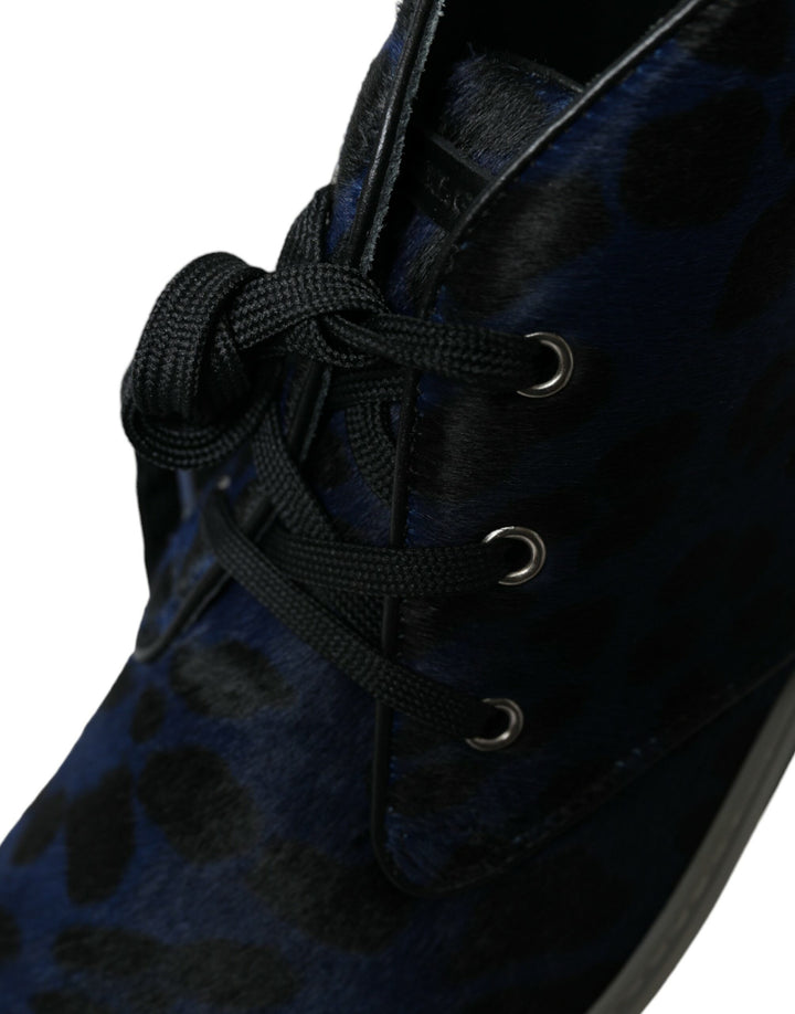 Dolce &amp; Gabbana Sample Sale Dolce &amp; Gabbana Blue Calfskin Leopard Mid Top Sneakers Shoes - | Designer outlet