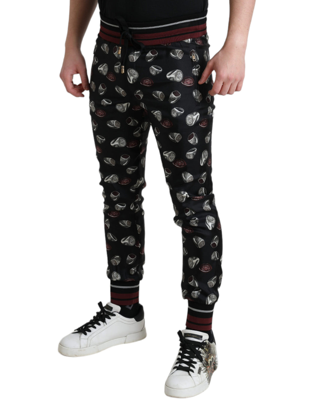 Dolce &amp; Gabbana Sample Sale Dolce &amp; Gabbana Black Ring Silk Jogging Trousers Pants - | Designer outlet