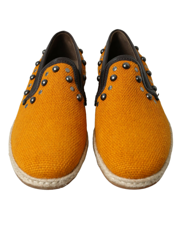 Dolce &amp; Gabbana Sample Sale Dolce &amp; Gabbana Orange Linen Leather Studded Loafers Shoes - | Designer outlet