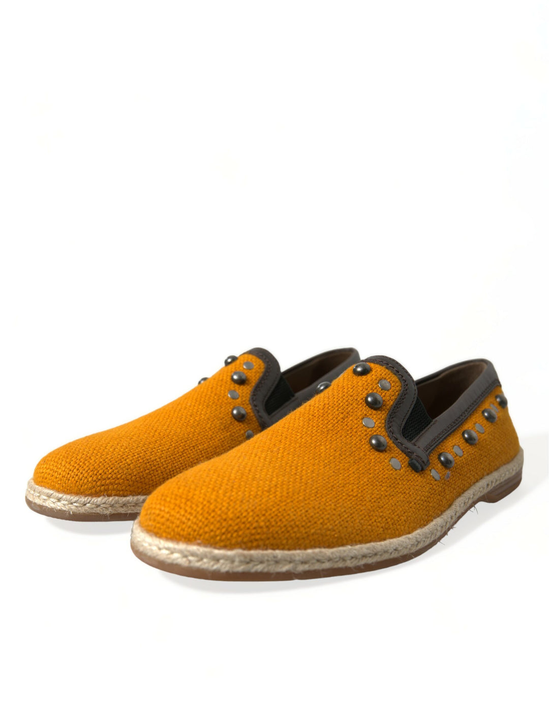 Dolce &amp; Gabbana Sample Sale Dolce &amp; Gabbana Orange Linen Leather Studded Loafers Shoes - | Designer outlet