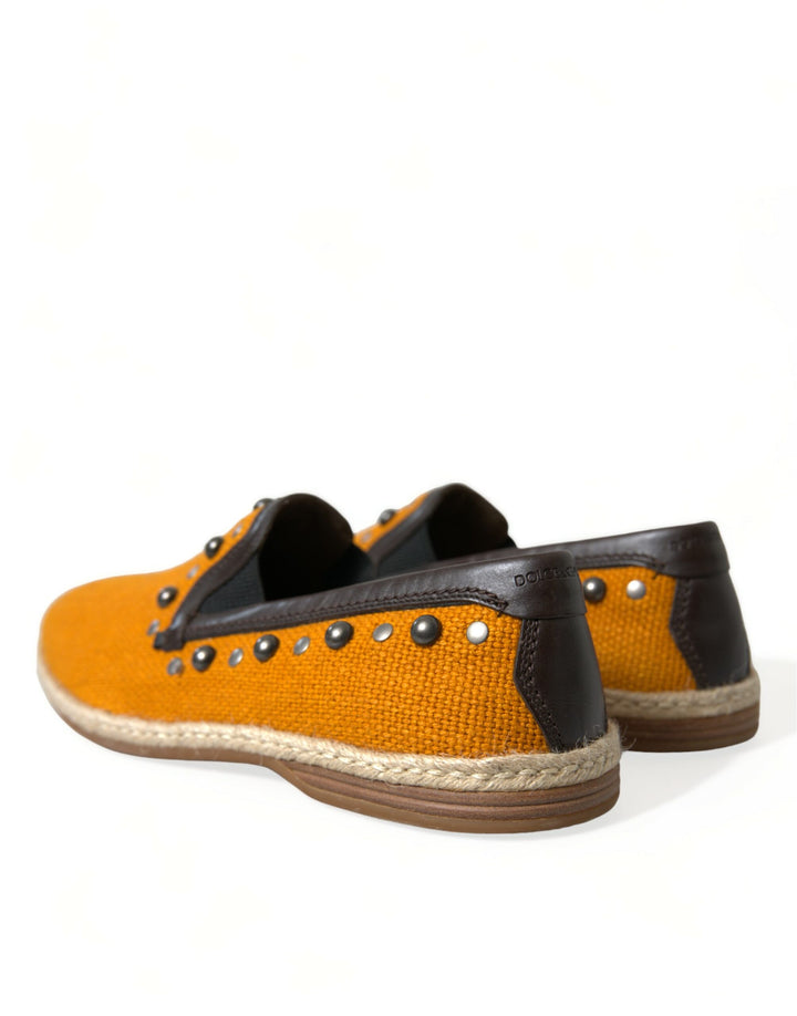 Dolce &amp; Gabbana Sample Sale Dolce &amp; Gabbana Orange Linen Leather Studded Loafers Shoes - | Designer outlet